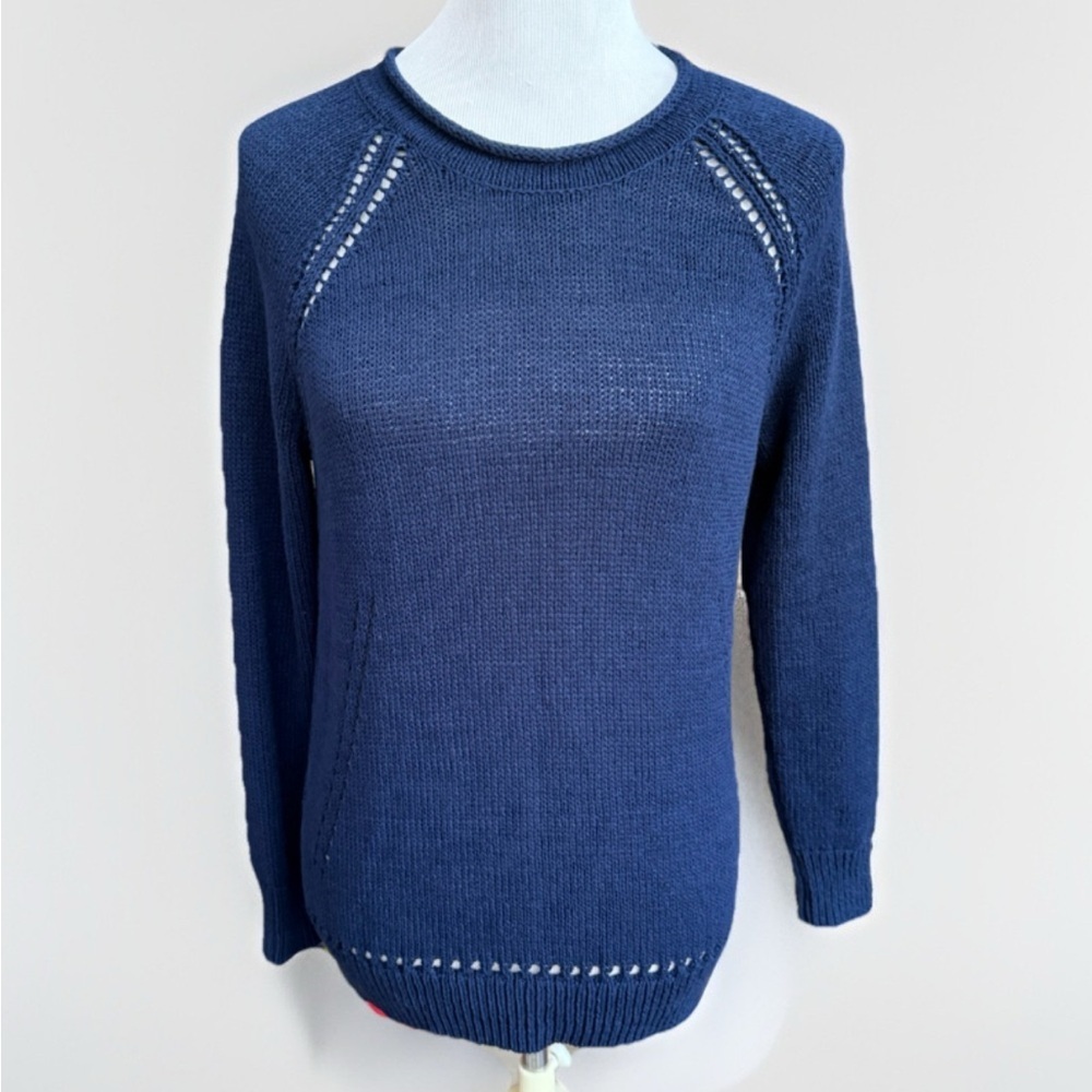 J.Crew Womens Navy Blue Cotton Nylon Blend Stretch Pullover Sweater Sz M